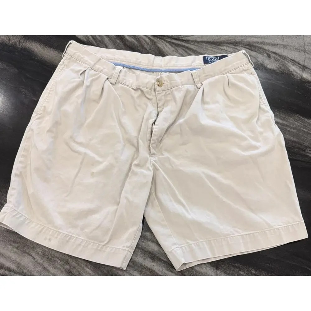 Polo Ralph Lauren Classic Fit Pleated Shorts Mens 40 Beige Khaki Casual Golf